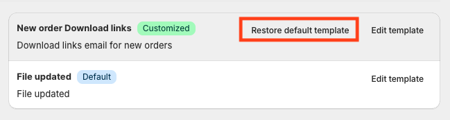 Email Templates settings with the Restore Default Template option to reset custom changes