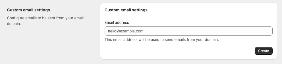 Custom Email Settings screen for entering and saving the email address to send download emails from